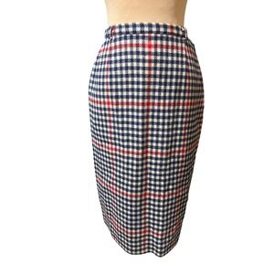 Country Set Plaid Pencil Skirt Navy Red White Wool Blend Career Office